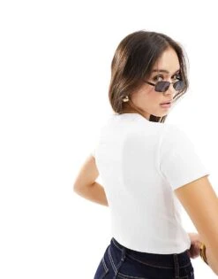 HUGO BLUE Baby Tee In White For Women -HUGO Sales 205860624 4