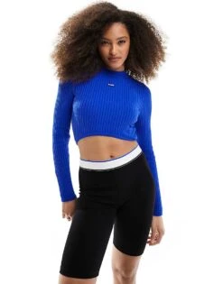 HUGO BLUE Crop Light Knit Jumper In Blue For Women 10 HUGO BLUE Crop Light Knit Jumper In Blue For Women -HUGO Sales 205860836 1 blue 1