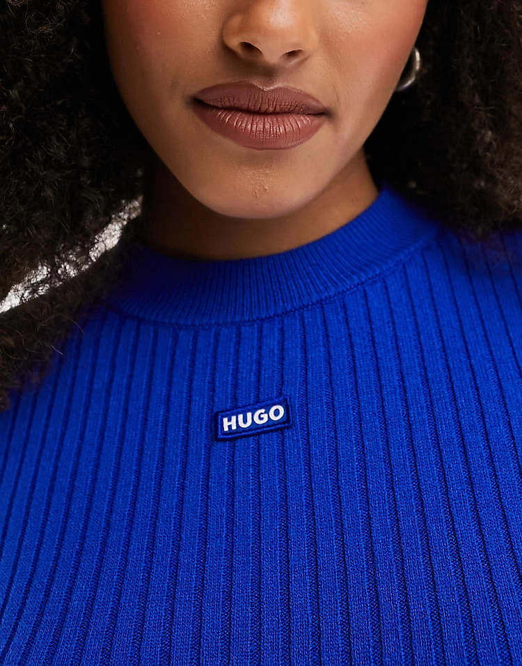 HUGO BLUE Crop Light Knit Jumper In Blue For Women 3 HUGO BLUE Crop Light Knit Jumper In Blue For Women - Image 2