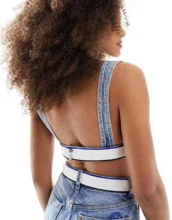 Hugo Blue Denim Bralette In Blue For Women -HUGO Sales 205861096 4