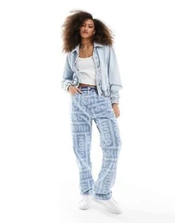 HUGO BLUE Bomber Denim Jacket With Back Patch In Light Wash For Women Medium Blue -HUGO Sales 205861293 4