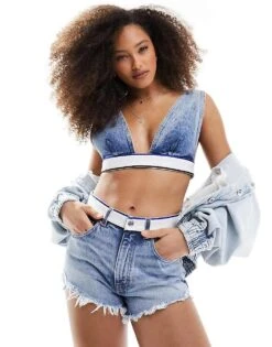 HUGO BLUE Denim Shorts In Light Blue For Women