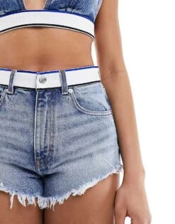 HUGO BLUE Denim Shorts In Light Blue For Women -HUGO Sales 205861310 3