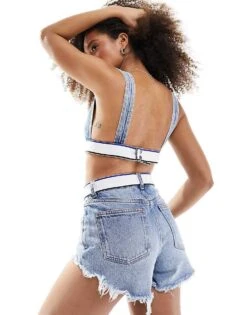 HUGO BLUE Denim Shorts In Light Blue For Women -HUGO Sales 205861310 4