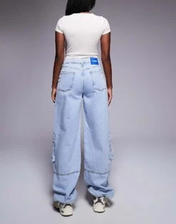 HUGO BLUE Cargo Balloon Jeans In Light Wash For Women Turquoise/aqua -HUGO Sales 205861338 3