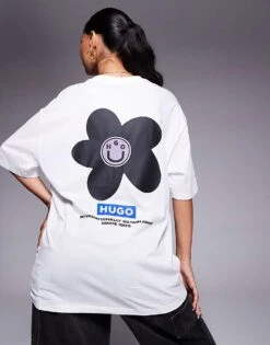 HUGO BLUE Oversized Tee With Graphic In White For Women 10 HUGO BLUE Oversized Tee With Graphic In White For Women -HUGO Sales 205861361 4