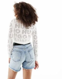 HUGO RED Logo Knitted Jumper In White For Women -HUGO Sales 205933350 3