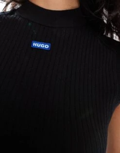 HUGO Blue Knitted Mini Dress In Black For Women -HUGO Sales 206773250 2