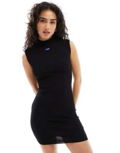 HUGO Blue Knitted Mini Dress In Black For Women -HUGO Sales 206773250 3