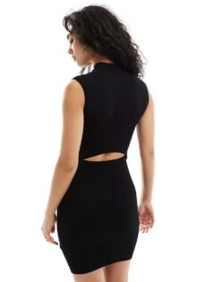 HUGO Blue Knitted Mini Dress In Black For Women -HUGO Sales 206773250 4