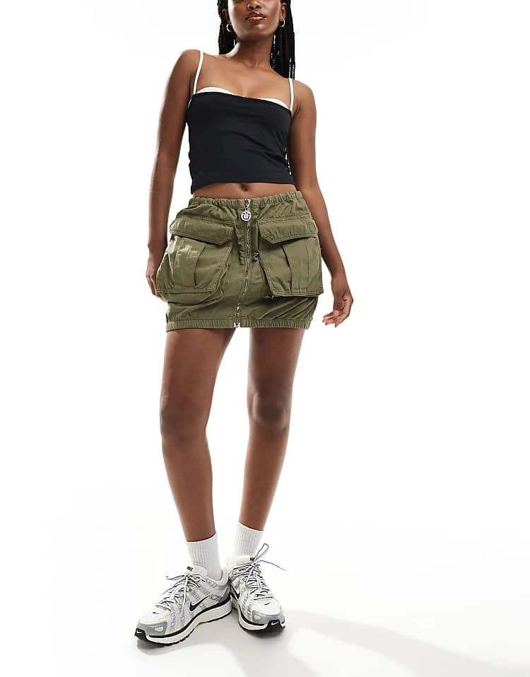 HUGO Blue Utility Zip Up Mini Skirt In Khaki For Women Open Green 5 HUGO Blue Utility Zip Up Mini Skirt In Khaki For Women Open Green - Image 3