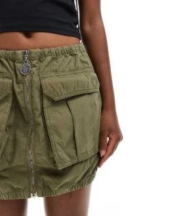 HUGO Blue Utility Zip Up Mini Skirt In Khaki For Women Open Green 11 HUGO Blue Utility Zip Up Mini Skirt In Khaki For Women Open Green -HUGO Sales 206773295 4