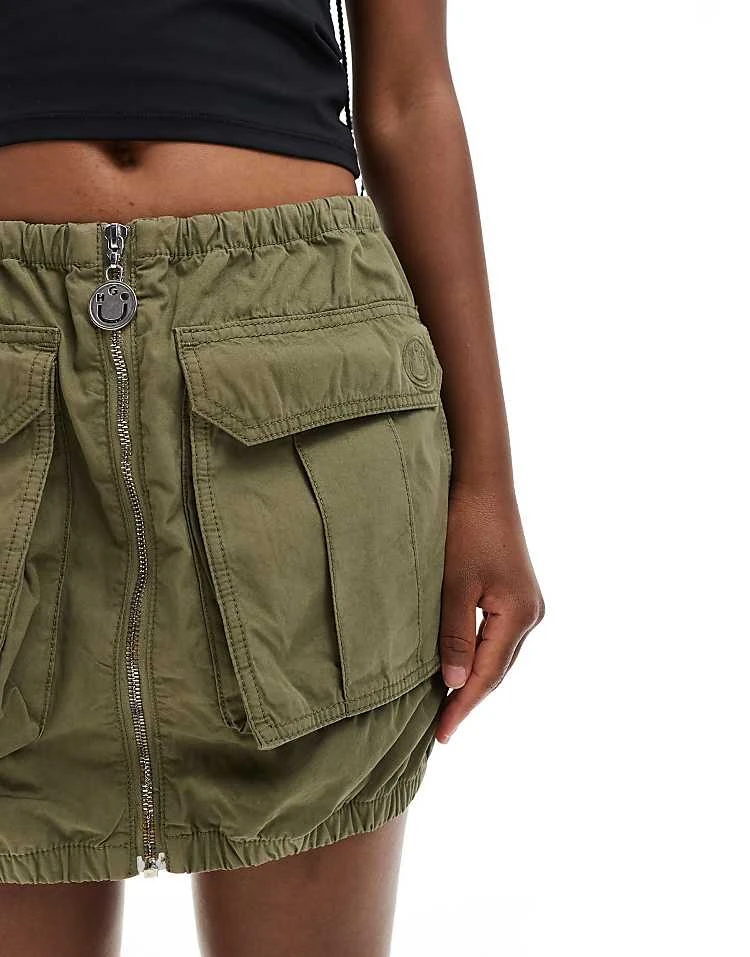 HUGO Blue Utility Zip Up Mini Skirt In Khaki For Women Open Green 6 HUGO Blue Utility Zip Up Mini Skirt In Khaki For Women Open Green - Image 4