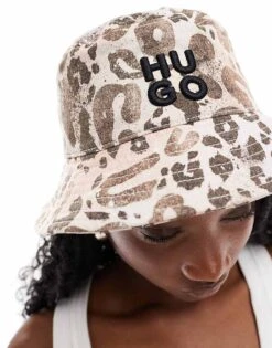 HUGO Red Bucket Hat In Leopard Print For Women Open Beige -HUGO Sales 206773412 4