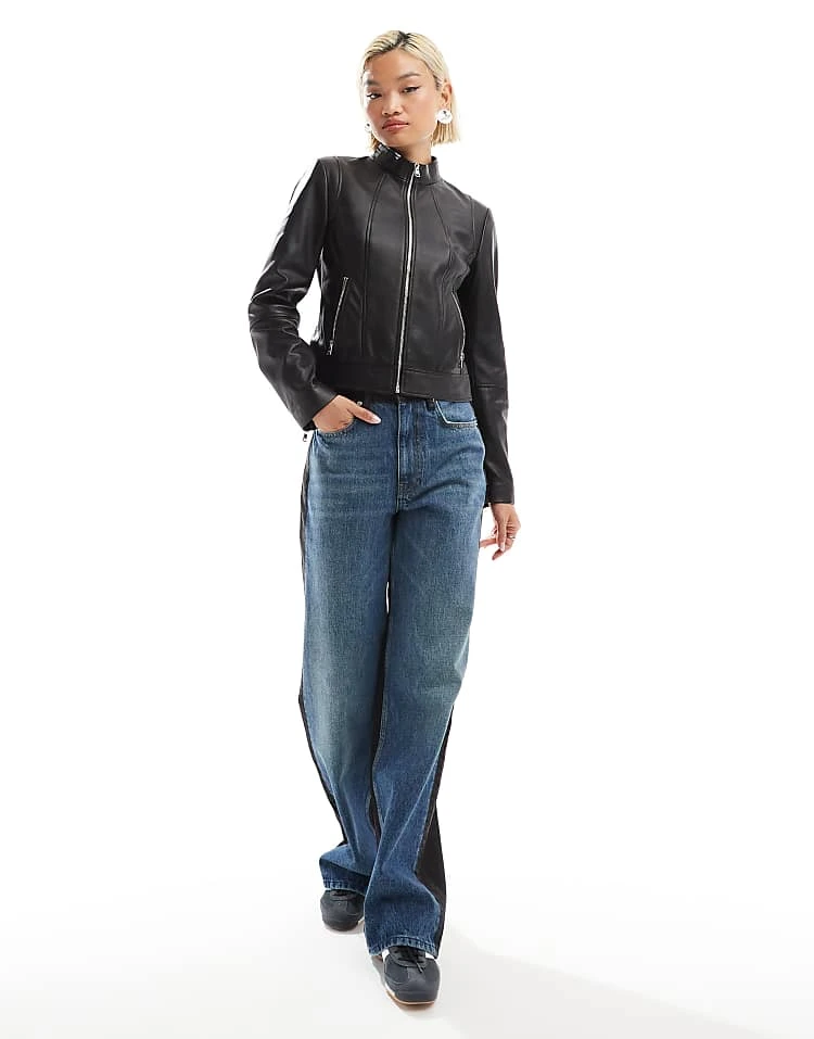 HUGO Red Leather Moto Jacket In Black For Women 4 HUGO Red Leather Moto Jacket In Black For Women - Image 2