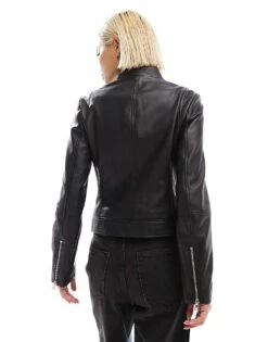 HUGO Red Leather Moto Jacket In Black For Women 10 HUGO Red Leather Moto Jacket In Black For Women -HUGO Sales 206773425 4