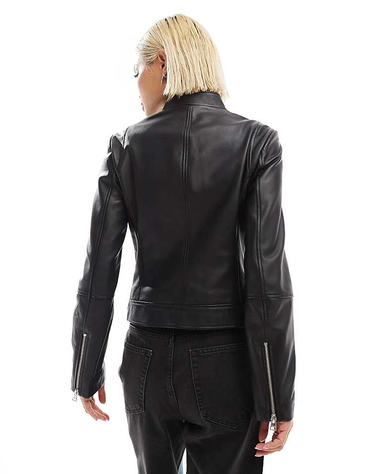 HUGO Red Leather Moto Jacket In Black For Women 6 HUGO Red Leather Moto Jacket In Black For Women - Image 4