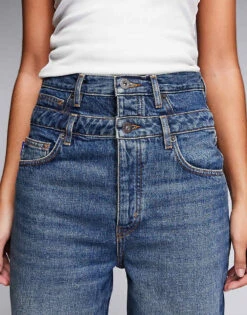 HUGO Blue Gisata Wide Leg Jeans In Vintage Wash For Women Navy -HUGO Sales 206773606 5