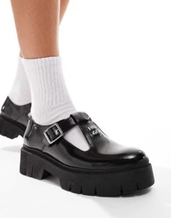 HUGO Red Leather Chunky Shoes In Black For Women