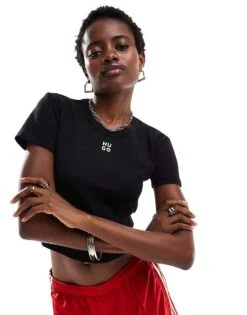 HUGO Red Cropped Baby T-shirt In Black For Women -HUGO Sales 206773875 3