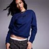 HUGO Red Easy Crewneck Sweatshirt In Navy With Logo Print And Diamante Detailing For Women Blue -HUGO Sales 206889084 1 blue