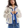 HUGO Blue Fosbury Sherpa Jacket In Off White With Blue Trim Detail For Women 2 HUGO Blue Fosbury Sherpa Jacket In Off White With Blue Trim Detail For Women -HUGO Sales 206889085 1 white