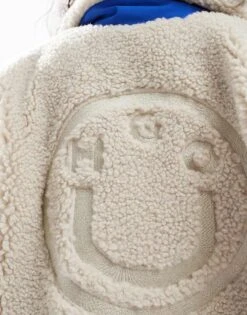 HUGO Blue Fosbury Sherpa Jacket In Off White With Blue Trim Detail For Women -HUGO Sales 206889085 4