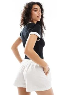 HUGO Blue Dalia Baby Ringer T-shirt In Black For Women -HUGO Sales 206889114 4