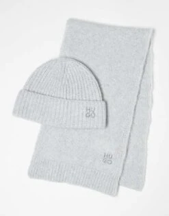 HUGO Red Sarmi Scarf And Beanie Set In Grey For Women -HUGO Sales 206889179 3