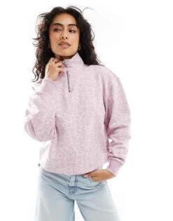 HUGO Blue Dantasia Half Zip Sweatshirt In Pink With All Over Print For Women Purple