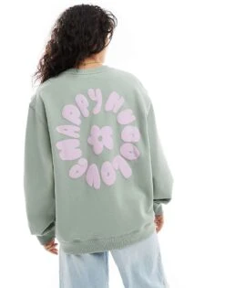 HUGO Blue Oversized Crewneck Sweatshirt In Light Green For Women -HUGO Sales 206889260 1 green 1