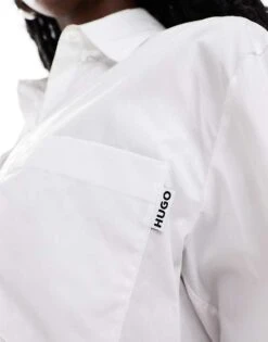 HUGO Red Ecarla Cropped Long Sleeve Shirt In White For Women -HUGO Sales 206889320 3