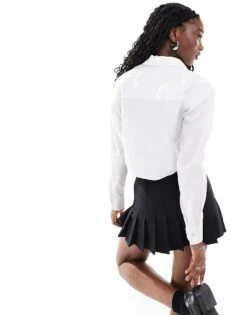 HUGO Red Ecarla Cropped Long Sleeve Shirt In White For Women -HUGO Sales 206889320 4