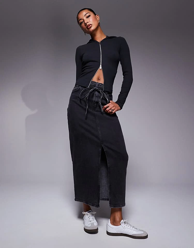 HUGO Red Gatje Maxi Denim Skirt In Washed Black For Women 3 HUGO Red Gatje Maxi Denim Skirt In Washed Black For Women