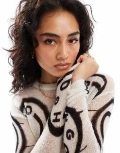 HUGO Blue Satta Knitted Jumper In White With All Over Logo Print For Women Multi -HUGO Sales 206889688 4