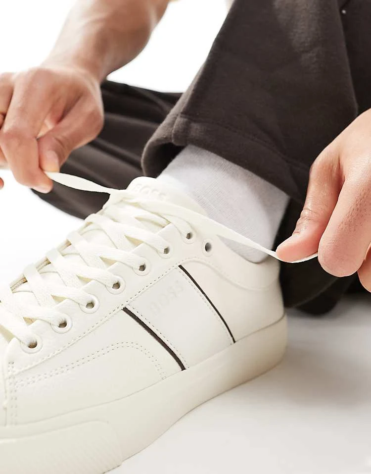 BOSS By Hugo Boss BOSS Aiden Plimsoll Trainers In White And Brown For Women 5 BOSS By Hugo Boss BOSS Aiden Plimsoll Trainers In White And Brown For Women - Image 3