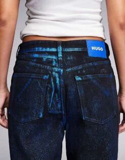 HUGO Blue Elyah Wide Leg Denim Jeans In Metallic Black Coating For Women -HUGO Sales 206889748 4