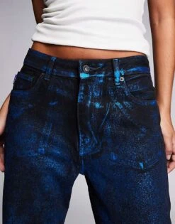 HUGO Blue Elyah Wide Leg Denim Jeans In Metallic Black Coating For Women -HUGO Sales 206889748 5