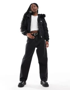 HUGO Red Falora Hooded Bomber Jacket In Black With Zip Hood For Women -HUGO Sales 206889797 2