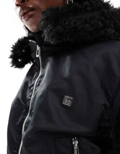 HUGO Red Falora Hooded Bomber Jacket In Black With Zip Hood For Women -HUGO Sales 206889797 3