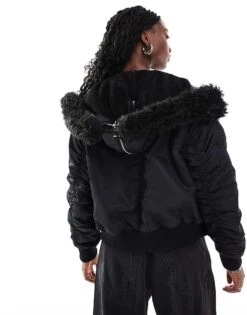 HUGO Red Falora Hooded Bomber Jacket In Black With Zip Hood For Women -HUGO Sales 206889797 4