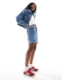 HUGO Red Gebisi Co-ord Denim Mini Skirt In Midwash Blue With All Over Logo Studding For Women -HUGO Sales 206889805 1 blue 1