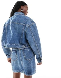 HUGO Red Gebisi Co-ord Denim Mini Skirt In Midwash Blue With All Over Logo Studding For Women -HUGO Sales 206889805 4