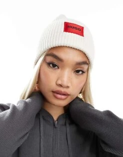 HUGO Red Saffa Beanie In Off White For Women -HUGO Sales 206889841 1 white 1