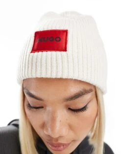 HUGO Red Saffa Beanie In Off White For Women -HUGO Sales 206889841 3