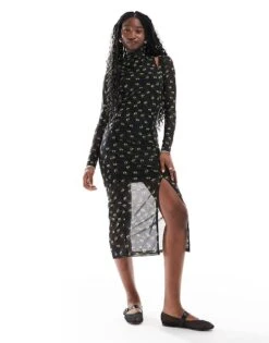 HUGO Red Noslin Maxi Mesh Dress In Black With All Over Eyes Print And Slip Insert For Women -HUGO Sales 206889959 1 black 1