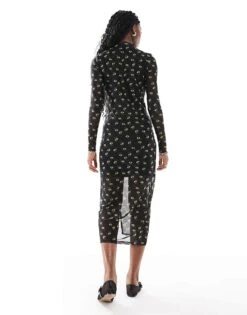 HUGO Red Noslin Maxi Mesh Dress In Black With All Over Eyes Print And Slip Insert For Women -HUGO Sales 206889959 3