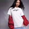 HUGO Red Oversized Vintage T-shirt In White With Logo Print And Diamante Detailing For Women -HUGO Sales 206889969 1 white