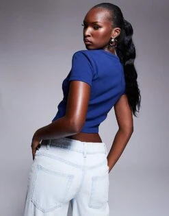 HUGO Red Delanor Cropped Baby T-shirt In Dark Blue For Women -HUGO Sales 206890010 4