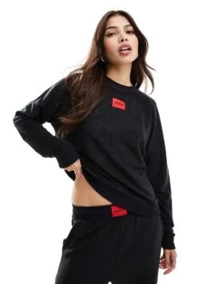 Hugo Red HUGO Bodywear Co-ord Snoozie Sweatshirt In Black Teddy Fleece For Women -HUGO Sales 206890648 1 black 1
